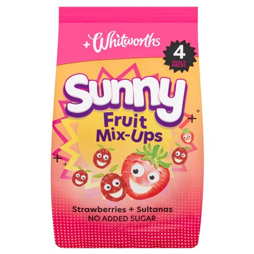 WHITWORTHS SUNNY FRUIT MIX-UPS STRAWBERRIES + SULTANAS 4 X 18G