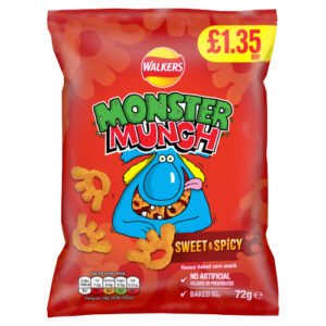 WALKERS MONSTER MUNCH SWEET & SPICY CRISPS PMP £1.35 18X 72G
