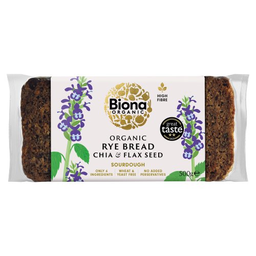 BIONA ORGANIC RYE CHIA & FLAX BREAD 500G