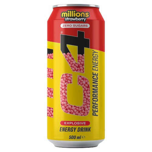 C4 ENERGY MILLIONS STRAWBERRY EXPLOSIVE ZERO SUGAR CAN 500ML