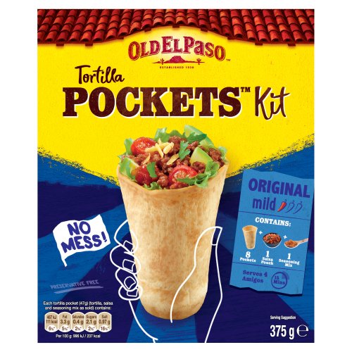 OLD EL PASO 8 TORTILLA POCKETS KIT ORIGINAL 375G